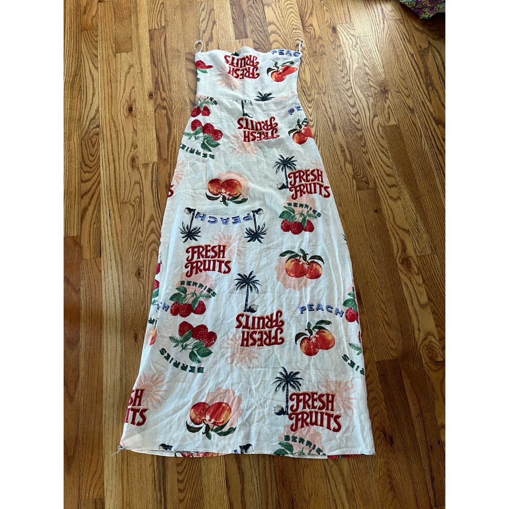 Paper Heart Fresh Fruits Linen Blend Strapless Maxi Dress White Small